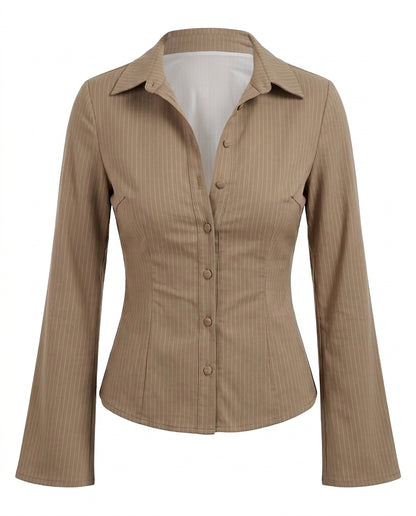 Beige Pinstripes Flared Sleeves Shirt