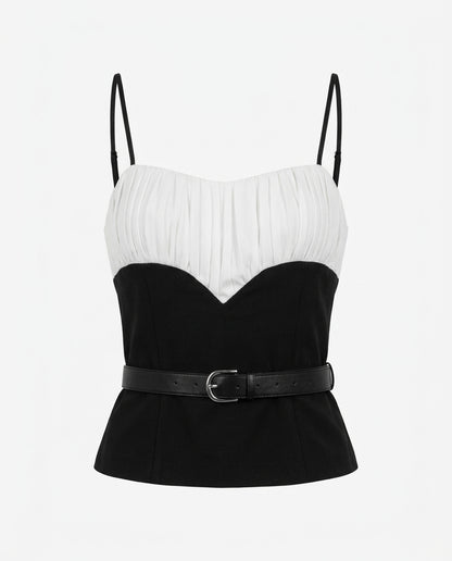 Black And White Ruched Detail Cami Top