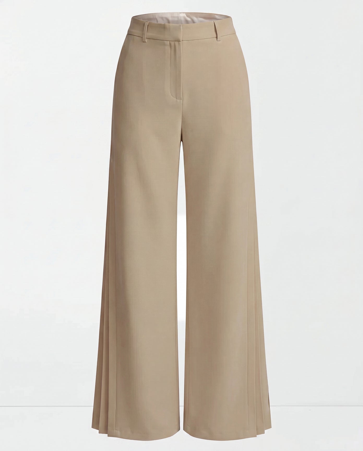 Beige Pleated Wide Leg Trouser