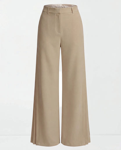 Beige Pleated Wide Leg Trouser