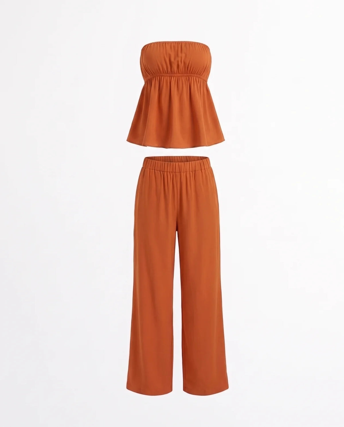 Burnt Orange Bandeau Top And Pants Co Ord Set