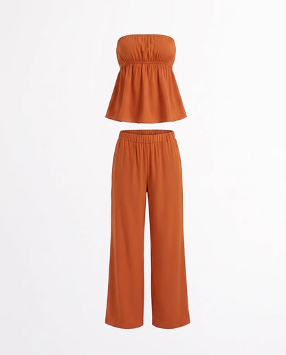 Burnt Orange Bandeau Top And Pants Co Ord Set