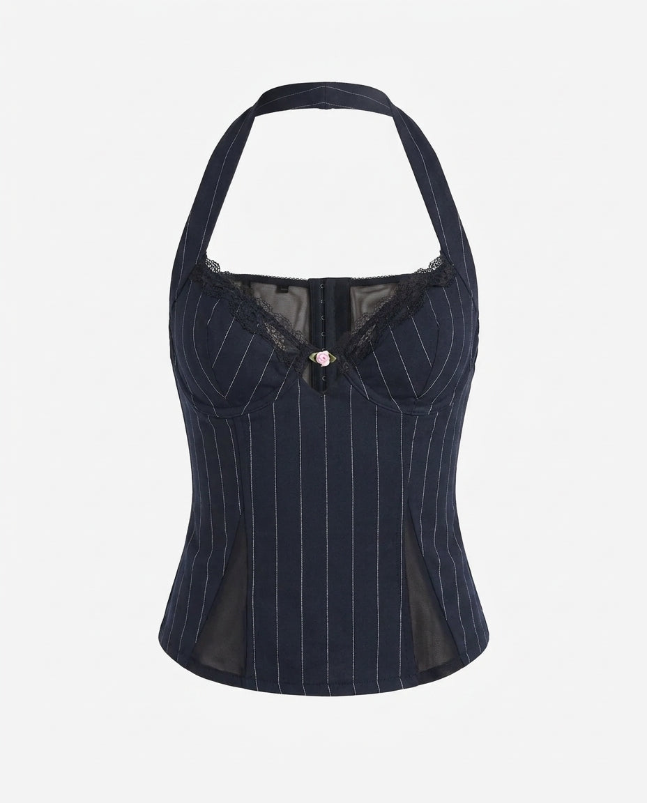 Heart Halter neck Pinstripe top