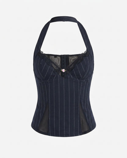 Heart Halter neck Pinstripe top