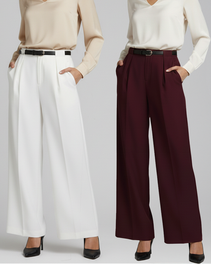 Set Of Two Wide Leg Trousers With Belt