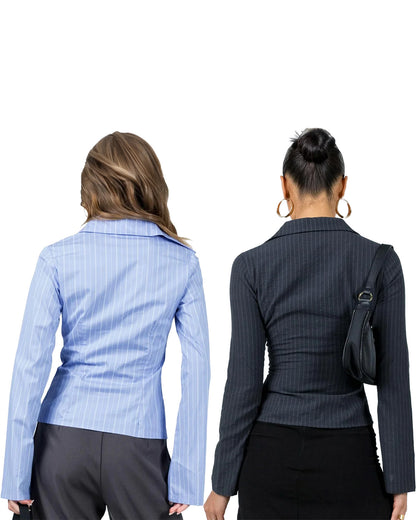 Set Of Two Pinstripes Flared Sleeves Shirt