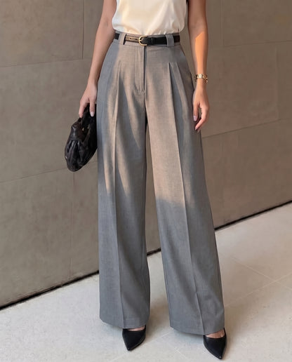 Pleated Pants With Belt - Grey