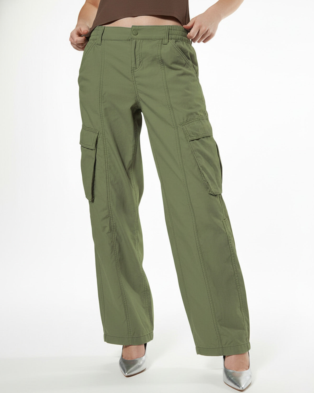 MID RISE STRAIGHT FIT CARGO,bottomwear, cargos, casual, cotton, full length, high rise, olive green, straight fit, streetwear, summer, utility pocket, woven,cargo-wide-leg-trouser-1-green,Length - Full length Waist - Mid-rise waist Fit - Wide leg fit Color - GreenNo. of Pockets - 4Material - Cotton BlendClosure - Zip, button, 24020062AB, OY1230