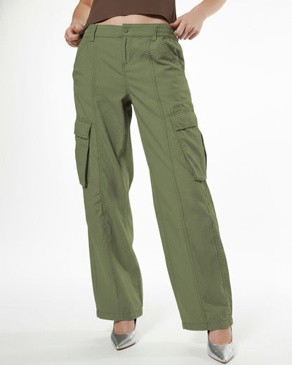 MID RISE STRAIGHT FIT CARGO,bottomwear, cargos, casual, cotton, full length, high rise, olive green, straight fit, streetwear, summer, utility pocket, woven,cargo-wide-leg-trouser-1-green,Length - Full length Waist - Mid-rise waist Fit - Wide leg fit Color - GreenNo. of Pockets - 4Material - Cotton BlendClosure - Zip, button, 24020062AB, OY1230