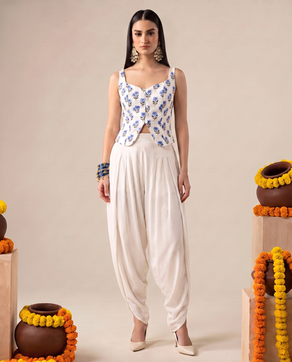 Indigo Block Print Corset Top