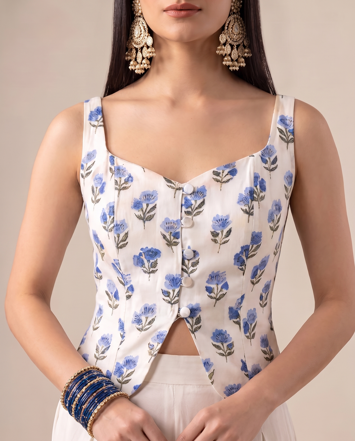 Indigo Block Print Corset Top