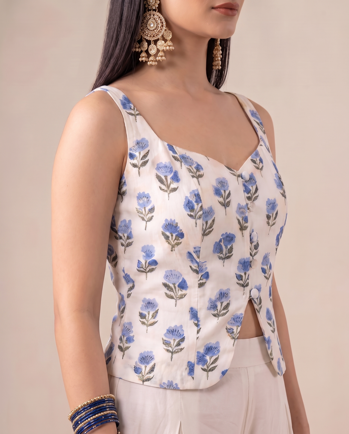 Indigo Block Print Corset Top