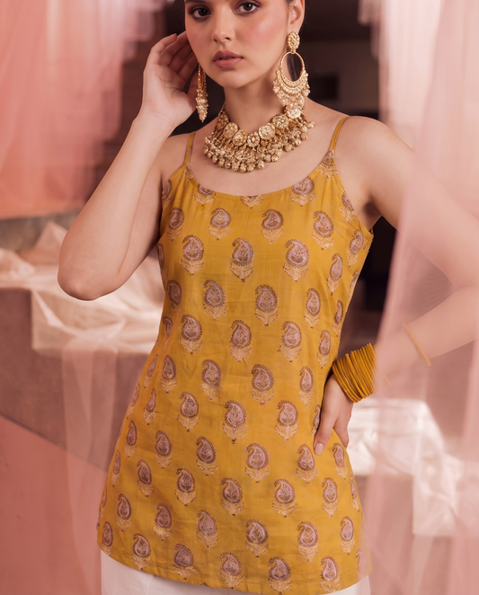 Alaya Mustard Print Camisole Kurti