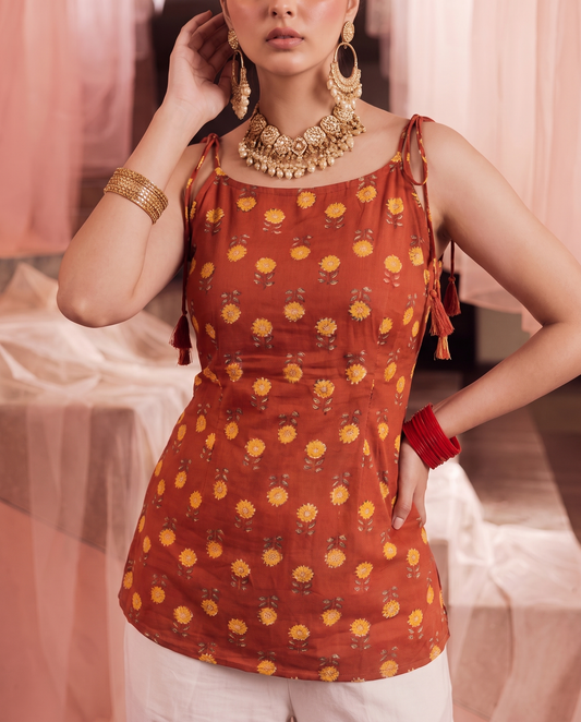 Urja Red Bloom Camisole Kurti