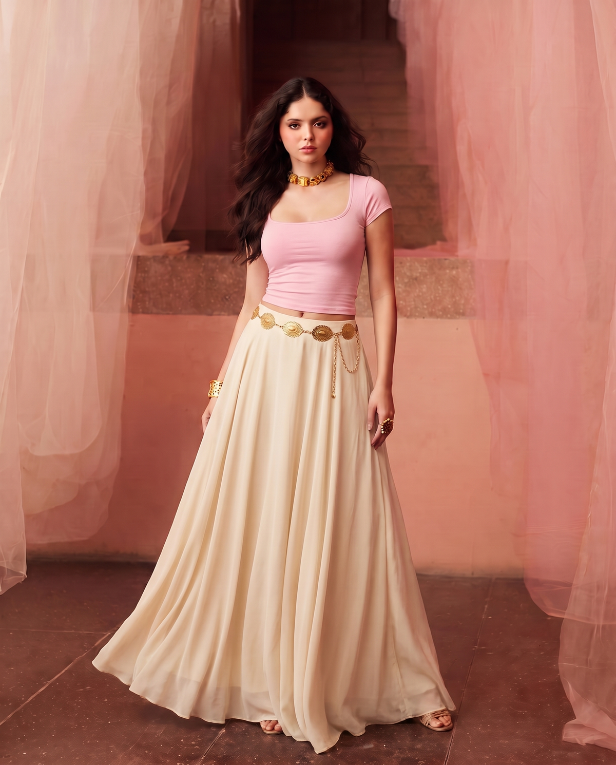 Pink Square neck Ribbed Top