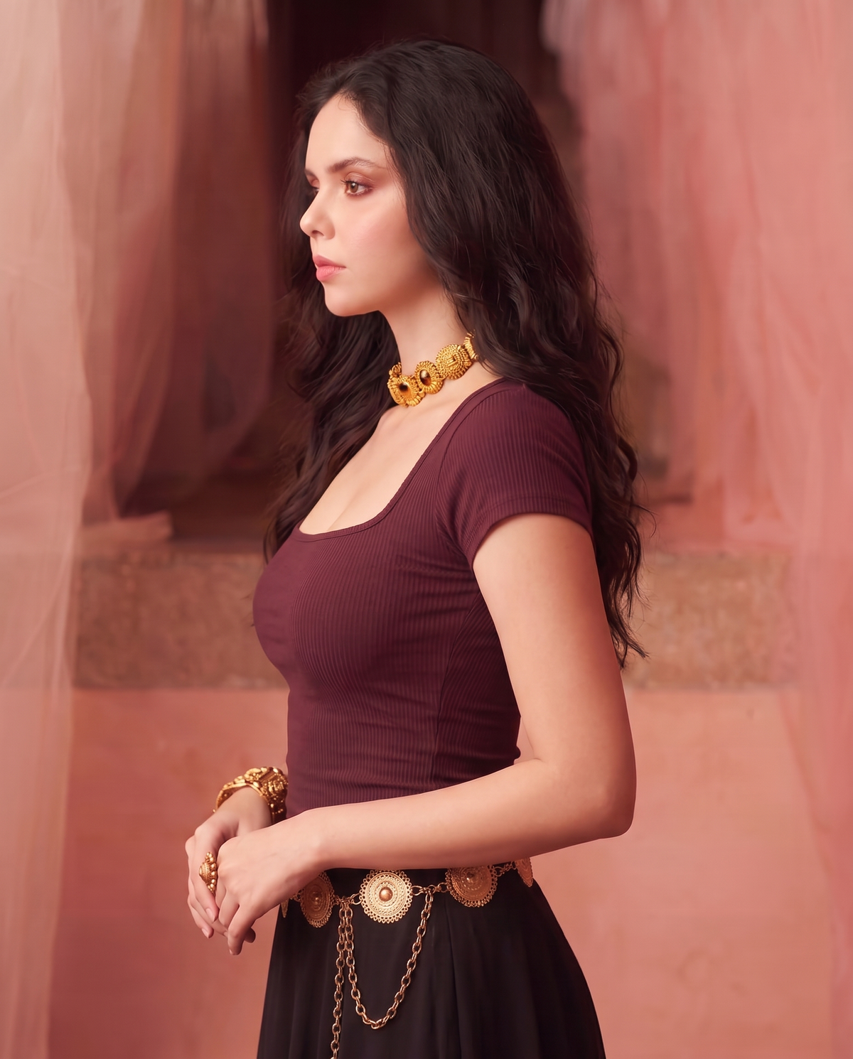 Burgundy Square neck Ribbed Top