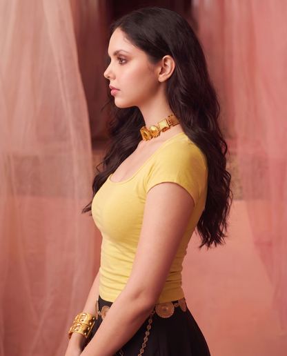 Butter Yellow Square neck Ribbed Top