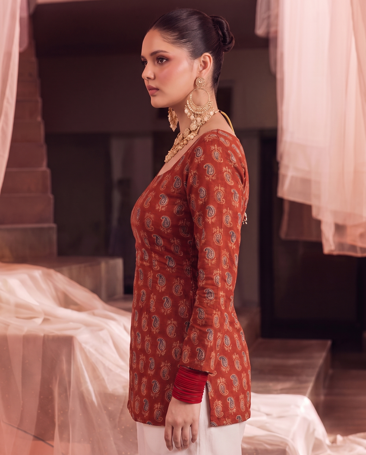 Myra Paisley Print Flared Sleeve Corset Kurti