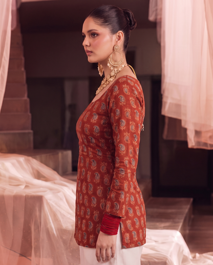 Myra Paisley Print Flared Sleeve Corset Kurti