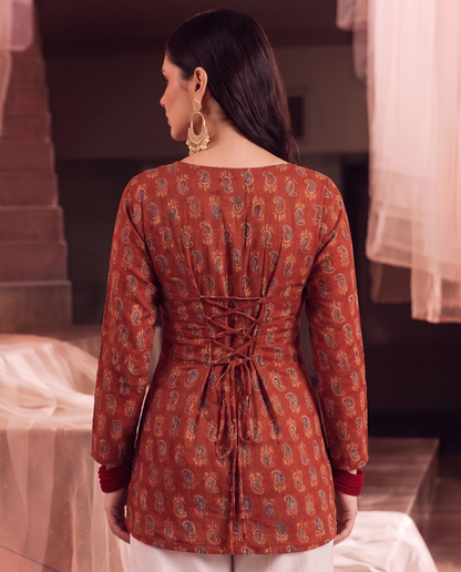 Myra Paisley Print Flared Sleeve Corset Kurti