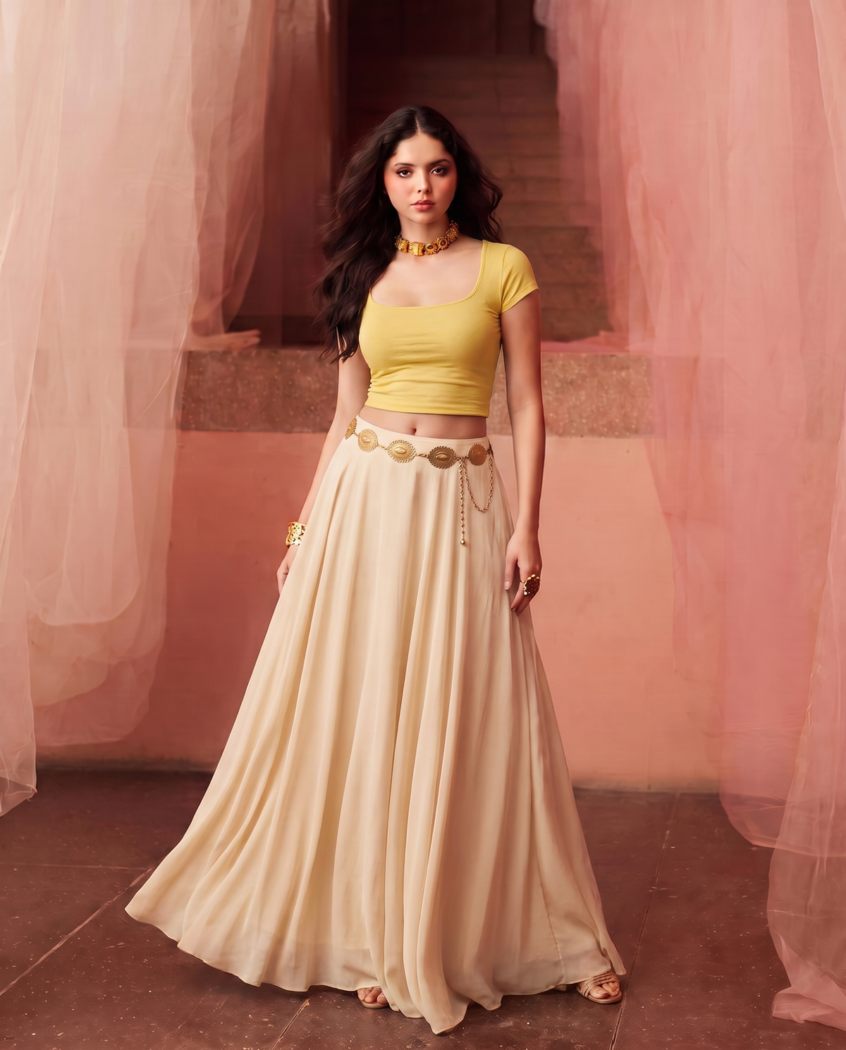 Butter Yellow Square neck Ribbed Top
