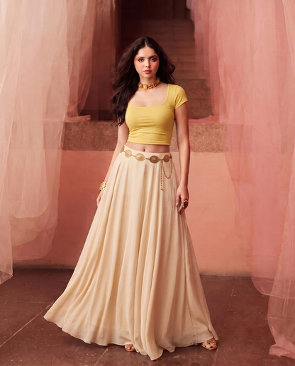 Butter Yellow Square neck Ribbed Top