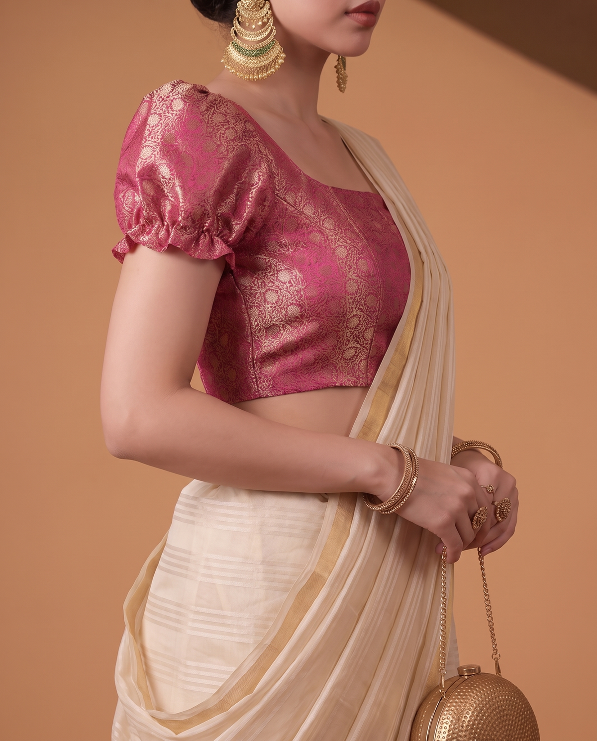 Paro Puff Sleeve Brocade Corset Blouse