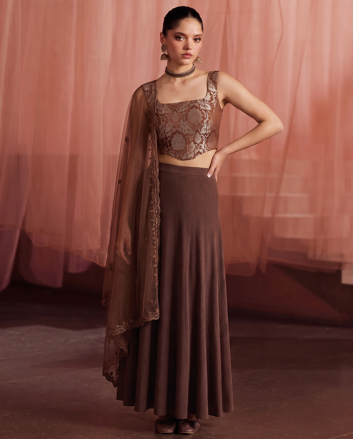 Brown A Line Maxi Skirt