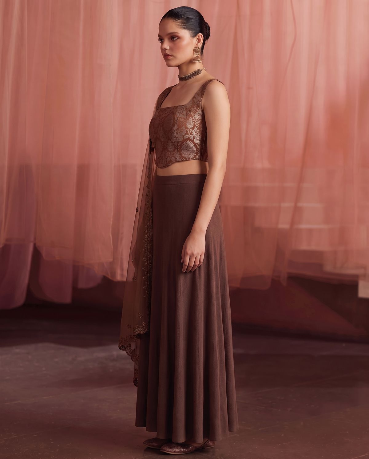 Brown A Line Maxi Skirt