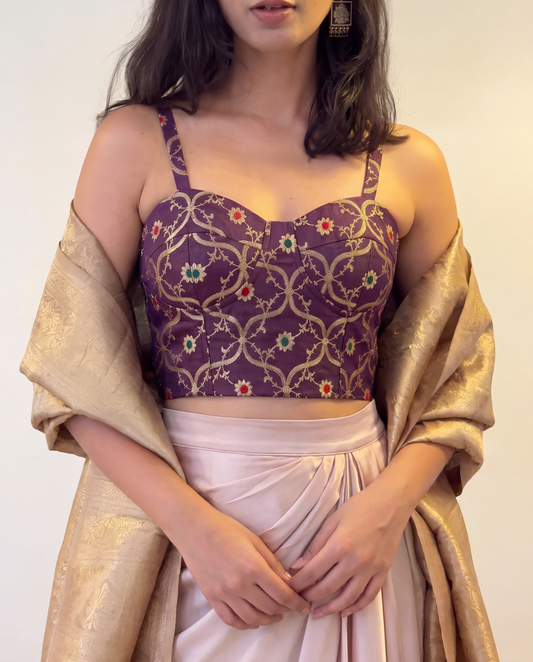 Wine Brocade Bustier Top