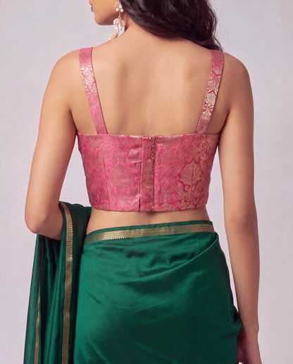Pink Brocade Saree Corset Blouse