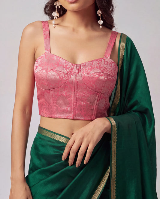 Pink Brocade Saree Corset Blouse