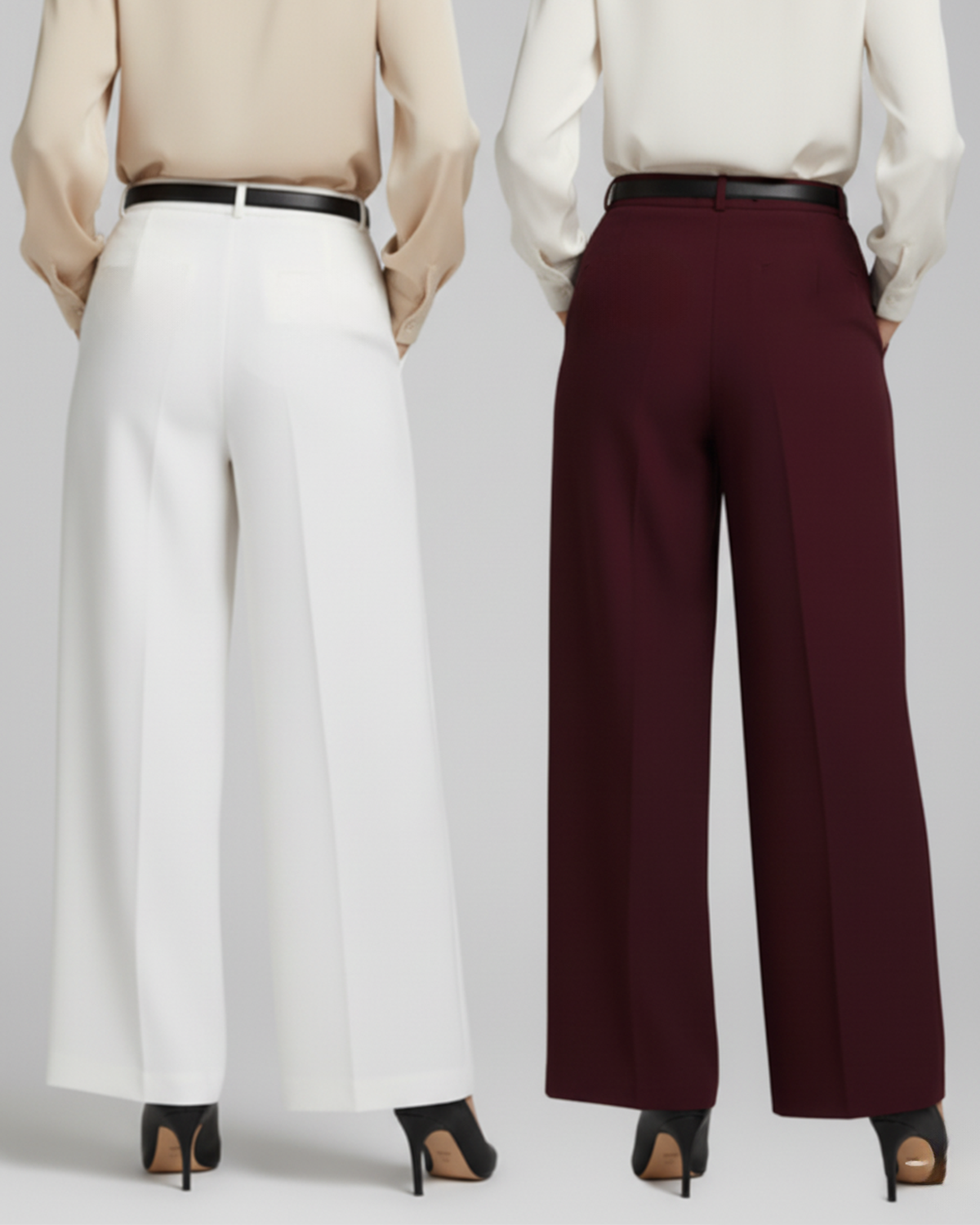 Set Of Two Wide Leg Trousers With Belt