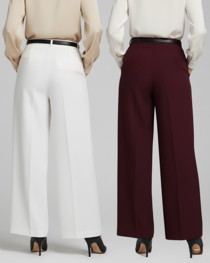Set Of Two Wide Leg Trousers With Belt