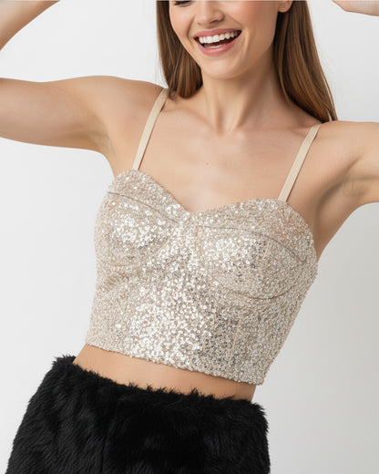 Champagne Sequin Bustier Crop Top