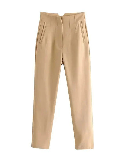 Tan High-Waist Tapered Trouser
