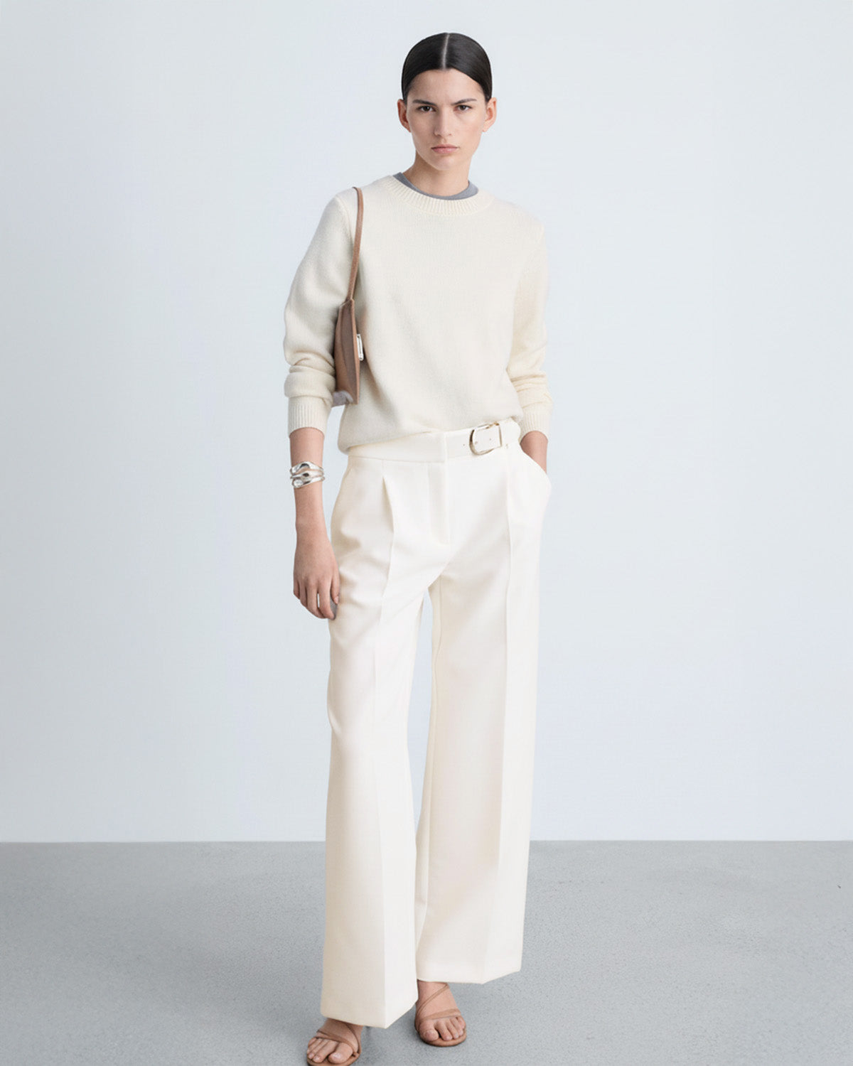 bottomwear,trousers,formal,gen z, summer,white,wide leg fit,wide leg,straight hem,high rise	OY2052, 25110059GG