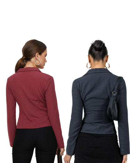 Set Of Two Pinstripes Flared Sleeves Shirt