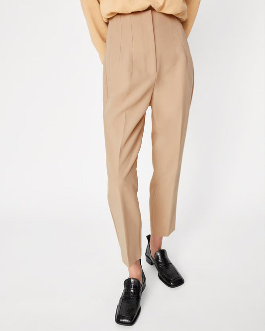 Tan High-Waist Tapered Trouser