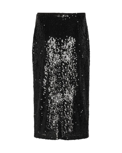Black Sequin Side Slit Skirt
