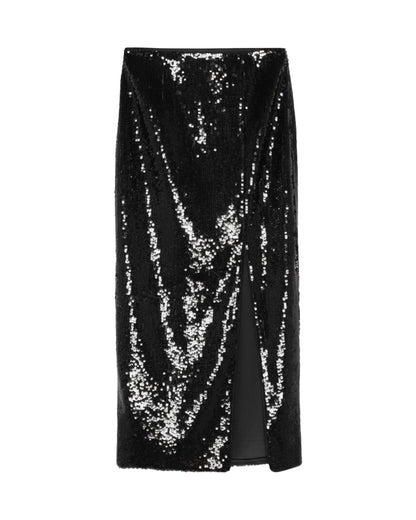 Black Sequin Side Slit Skirt