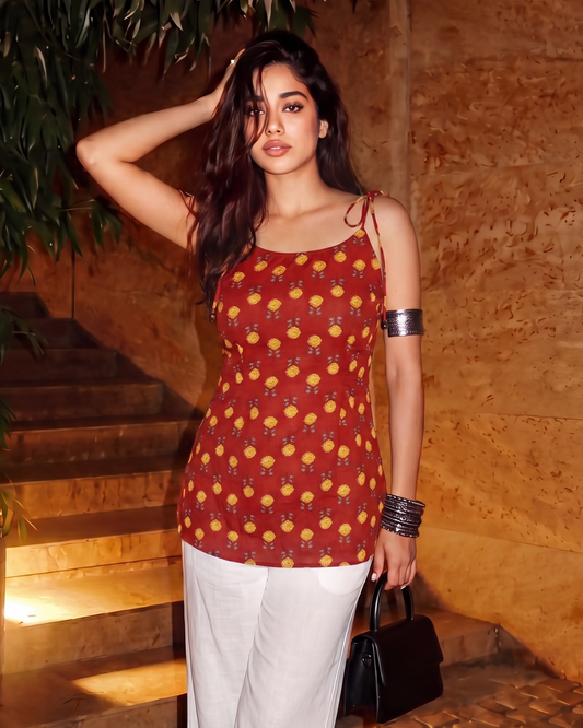 Urja Red Bloom Camisole Kurti