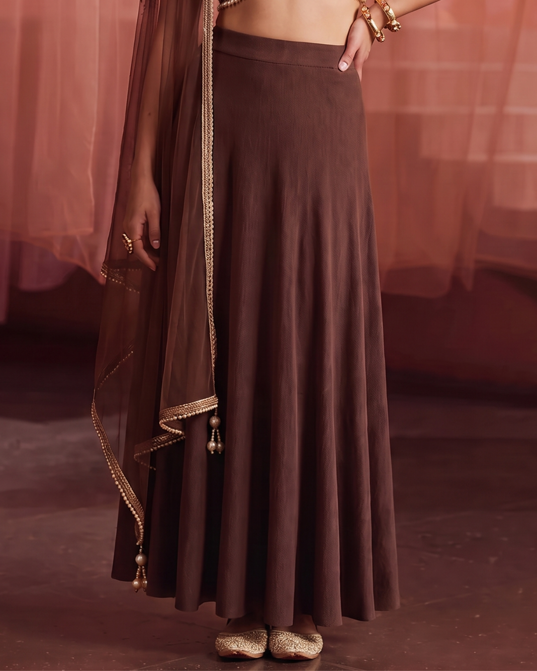 Brown A Line Maxi Skirt