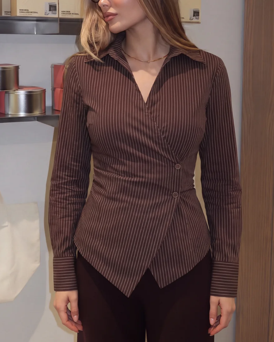Sculpted Wrap Pinstripe Shirt - Brown