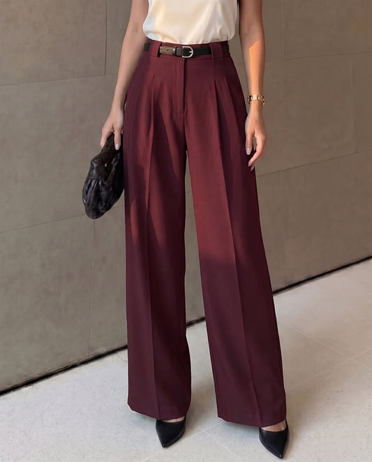 Pleated Pants With Belt- Maroon