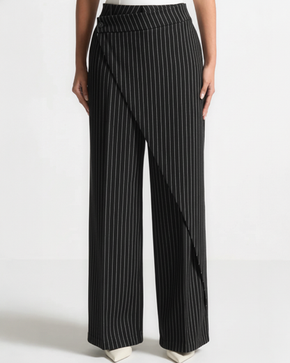 Asymmetric Wrap Pinstripe Wide-Leg Trousers