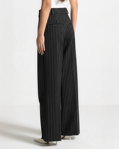 Asymmetric Wrap Pinstripe Wide-Leg Trousers