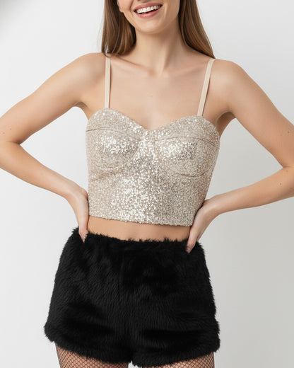 Champagne Sequin Bustier Crop Top