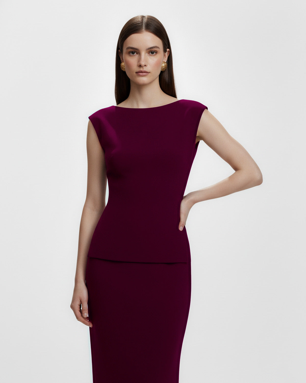 coord sets,bottomwear, topwear,semi-formal, outdoor events, casual chic, summer,urban fit, genz, minimal,knitted,kenzo ribbed,,,dark brown,solid,,,,,slim fit top,fitted top,waist length top,slit hem,boat neck,no straps,sleeveless,sleeveless,slip on top,skirts,straight skirt,maxi length,straight hem,mid rise waist,no pockets	,OY3043, 25070016GG