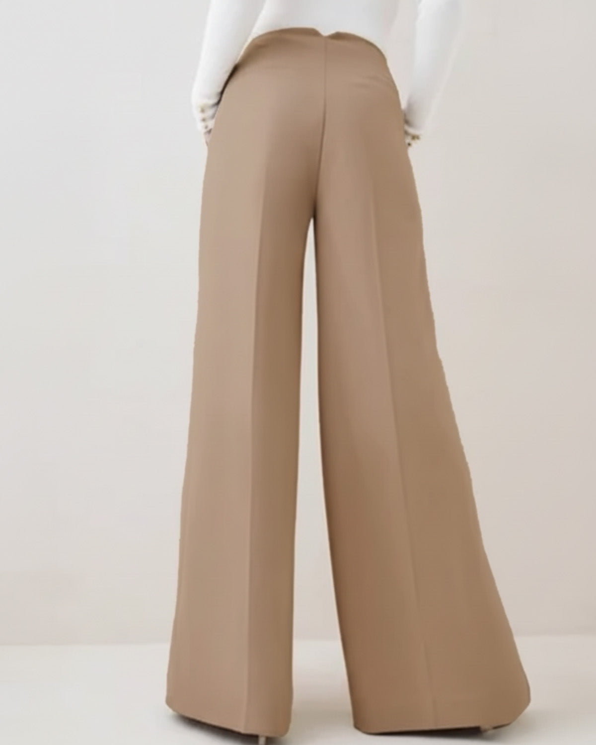 Tan Mid Rise Wide Leg Darted Trouser